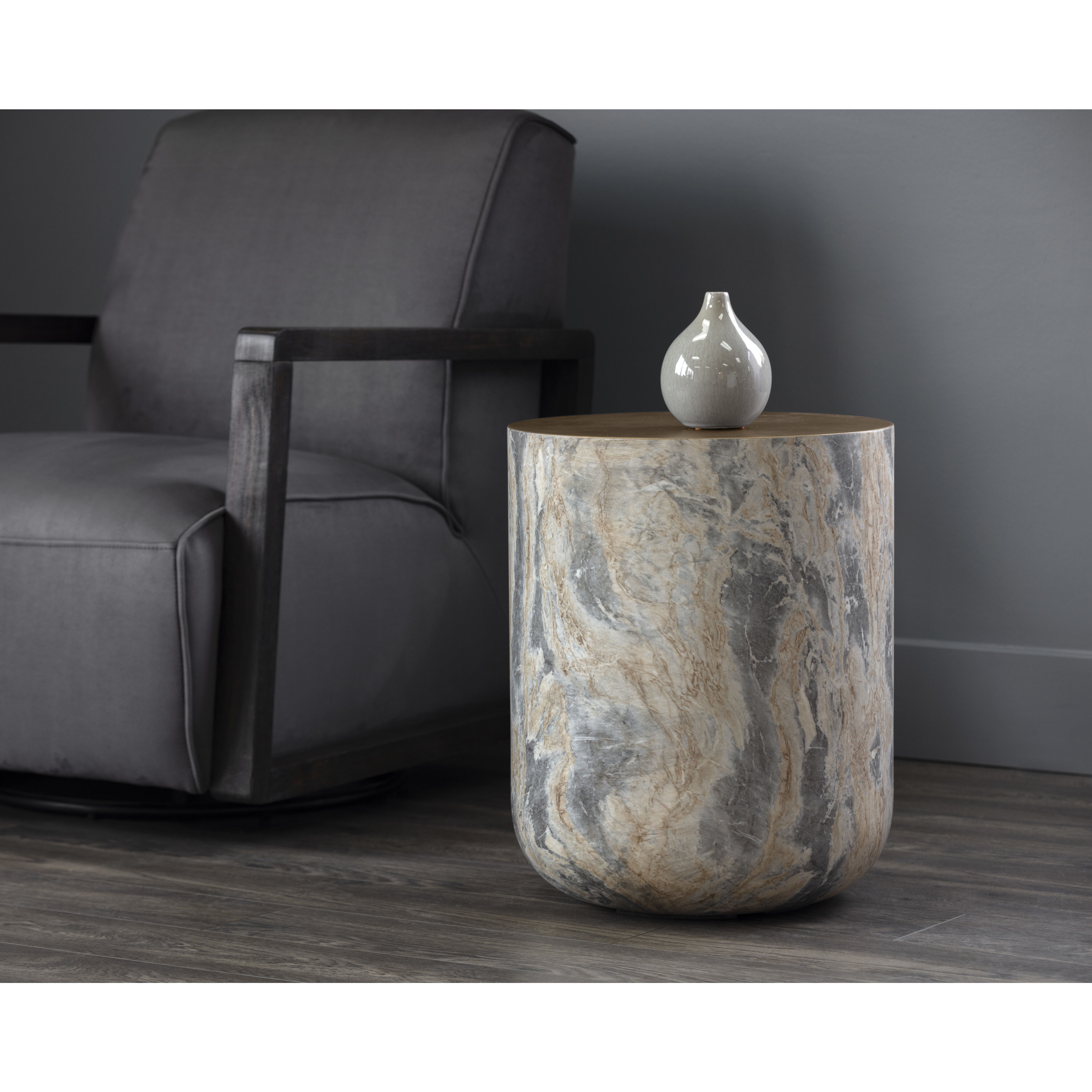 Diaz 20 X 16 inch Marble Look / Antique Brass Outdoor End Table